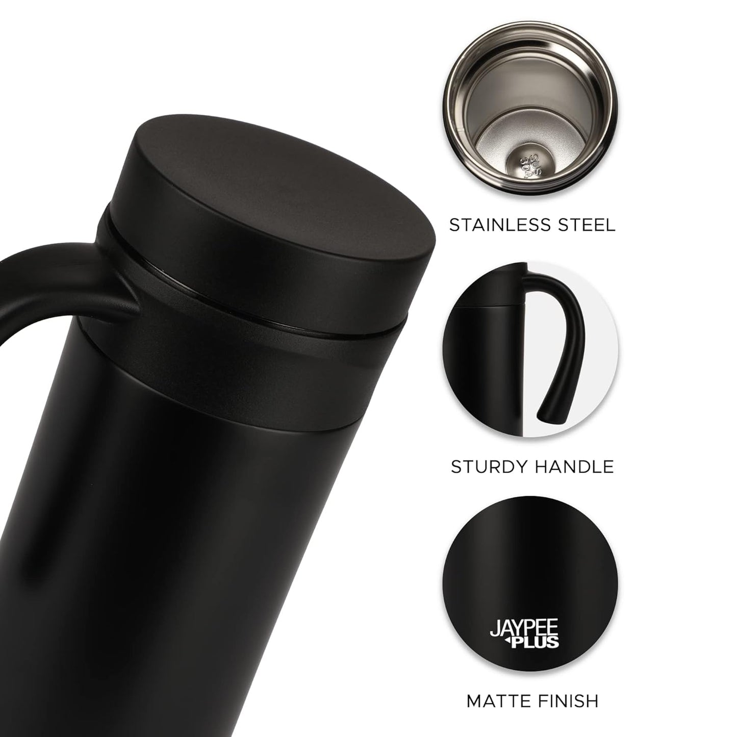 Jaypee Plus Handy Coffee Mug, Stainless Steel Insulated Travel Mug,Vacuum Insulation Cup for hot Tea,Cold Tea & Soup 400 ml, Black