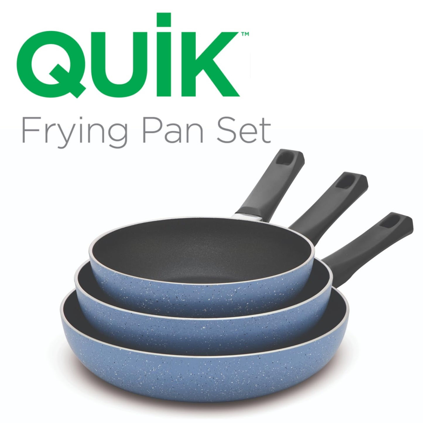 Hawkins Quik Frying Pan Set, Kitchen Gift Pack, 3 Piece Set of 20cm, 23cm and 25cm Fry Pans, Grey (IQFS)