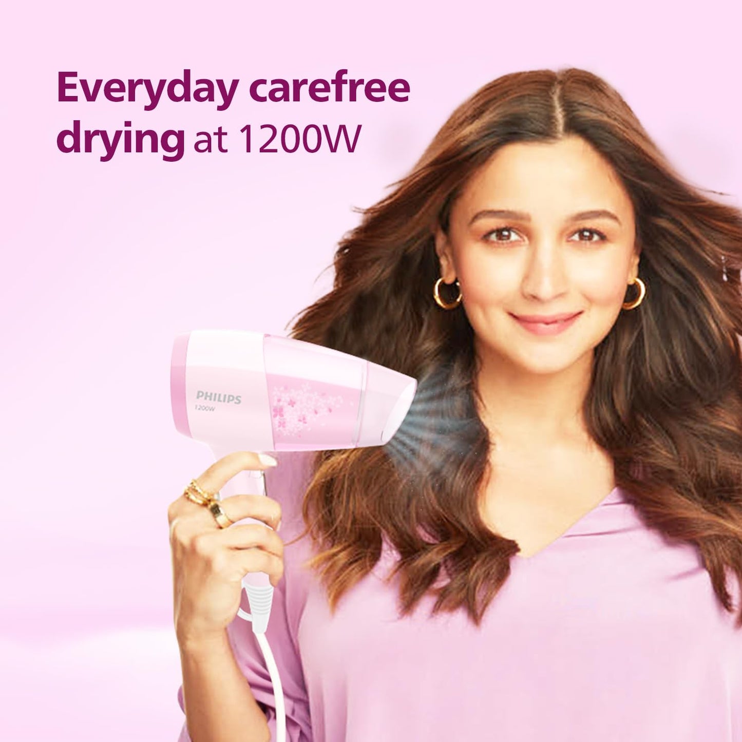 Philips Hair Dryer Bhc017/00 Thermoprotect 1200 Watts with Air Concentrator + Diffuser Attachment - Pink