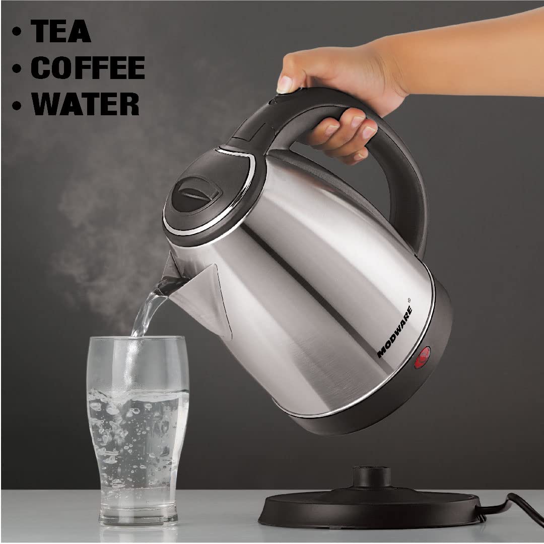 MODWARE Stainless Steel Electric Kettle 1.8 Litre, for Boiling Water, Making Tea and Coffee, Instant Noodles, Soup etc- Silver (1.8 Litre)