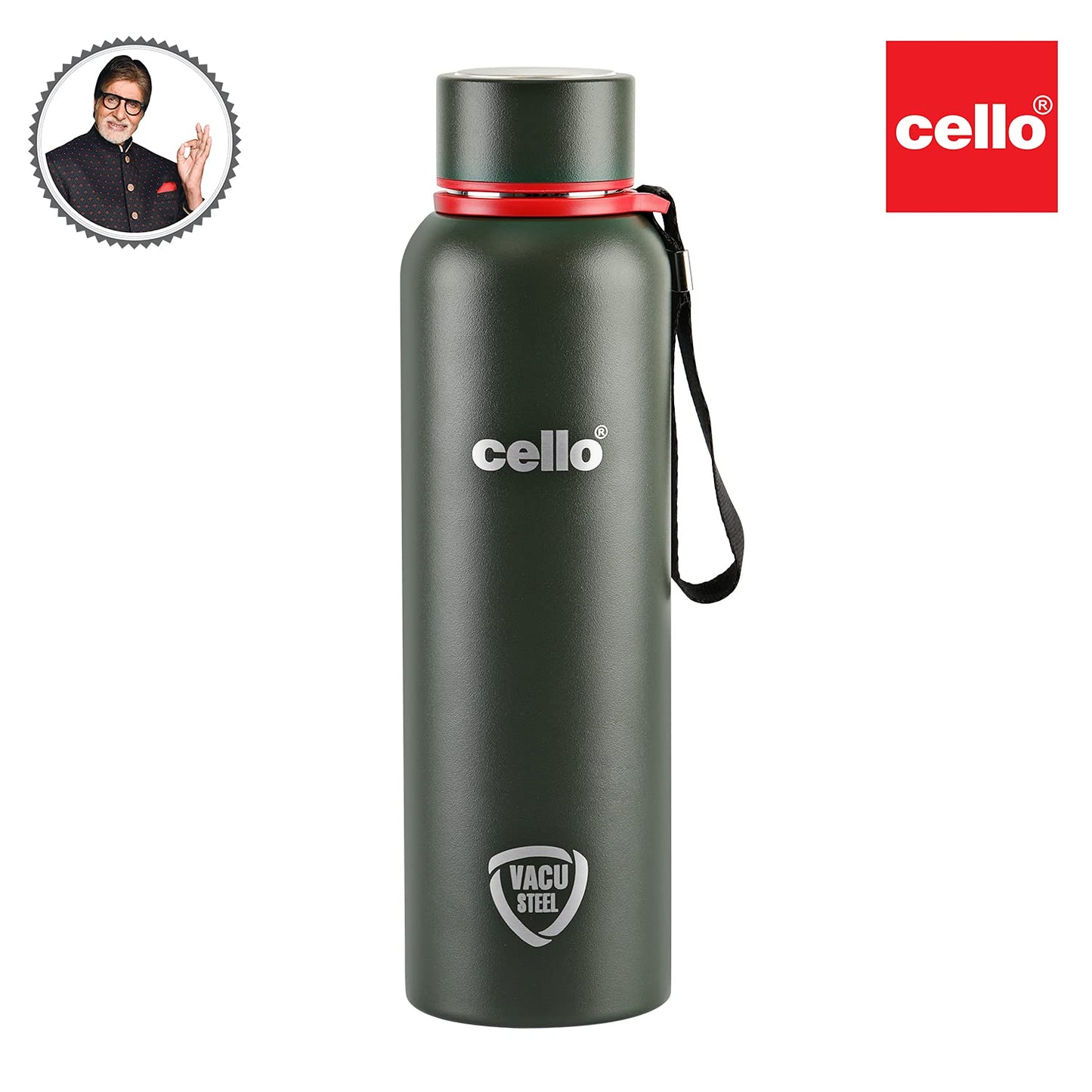 Cello Kent Stainless Steel Flask with DTP Coating, 900ml, Military Green | Prolonged Hours Hot and Cold Thermosteel Bottle | Flask for tea coffee | Ideal for Office, Gym, Home, Hiking, Travel Bottle