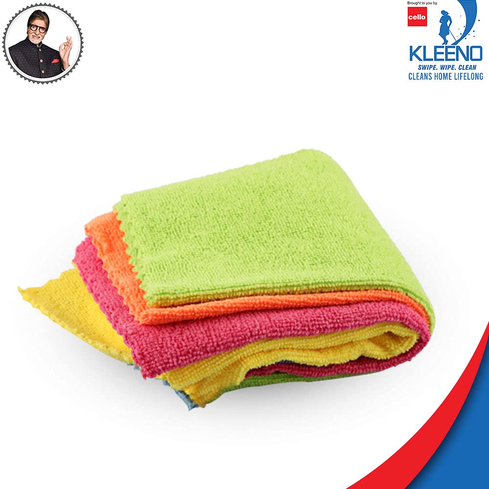 Kleeno Cello Microfiber Multipurpose Cloth | Ideal for All Surfaces | Durability & Machine Washable | Microfiber Cloth for Car, Bike & Kitchen Cleaning | Ecofriendly | Multicolour |Set of 5