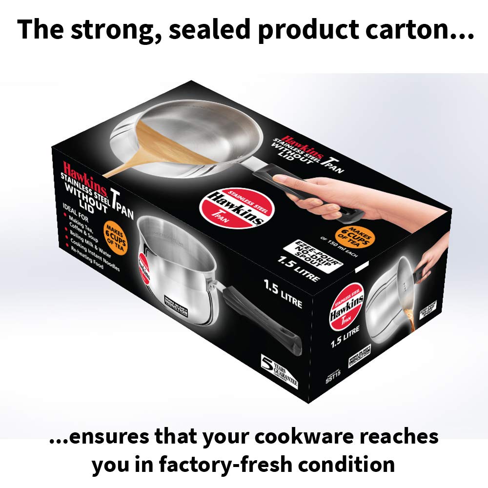Hawkins 1.5 Litre Tpan, Stainless Steel Tea Pan, Induction Sauce Pan, Chai Pan, Saucepan, Silver (SST15)