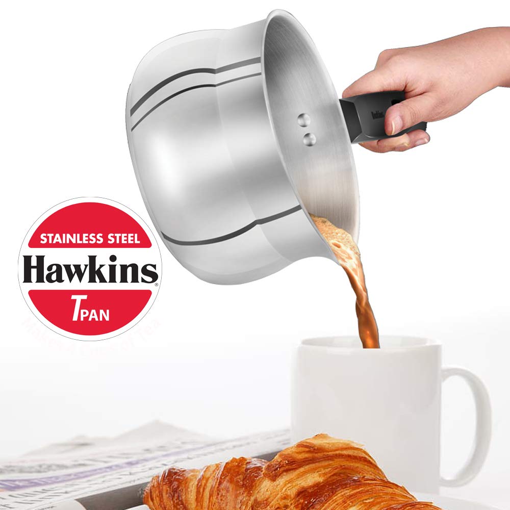 Hawkins 1.5 Litre Tpan, Stainless Steel Tea Pan, Induction Sauce Pan, Chai Pan, Saucepan, Silver (SST15)