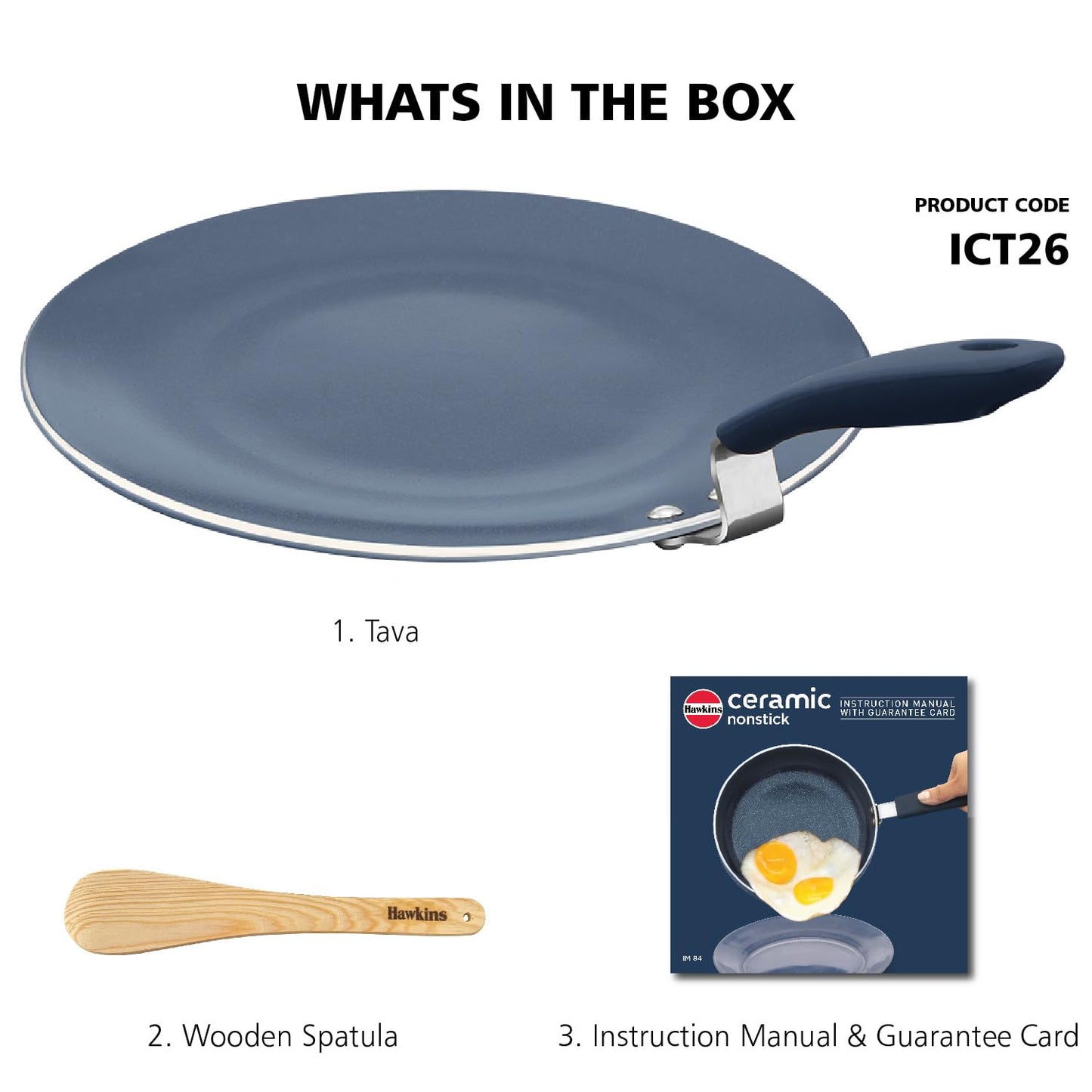 Hawkins Ceramic Nonstick Tava, 26 cm Diameter, Induction Paratha Tawa, Granite Griddle (ICT26)