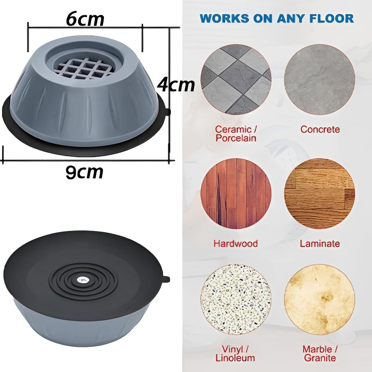 Anti Vibration Pads for Washing Machine | Washing Machine Anti Vibration Pad/Leveling Feet | Washing Machine Feet Pads with Suction Cup Feet | Anti-Vibration and Noise Cancellation Pad (4pc)