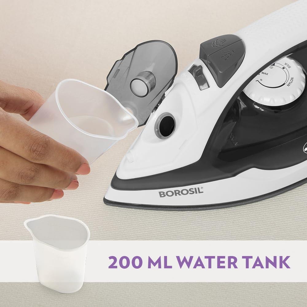 Borosil SmartPress 1380W Steam Iron | Ceramic Soleplate, 12g/min Steam, Vertical & Horizontal Steam Busting, Self Cleaning Function, Overheat Protection | For Dry & Steam Ironing | 2 Years Warranty