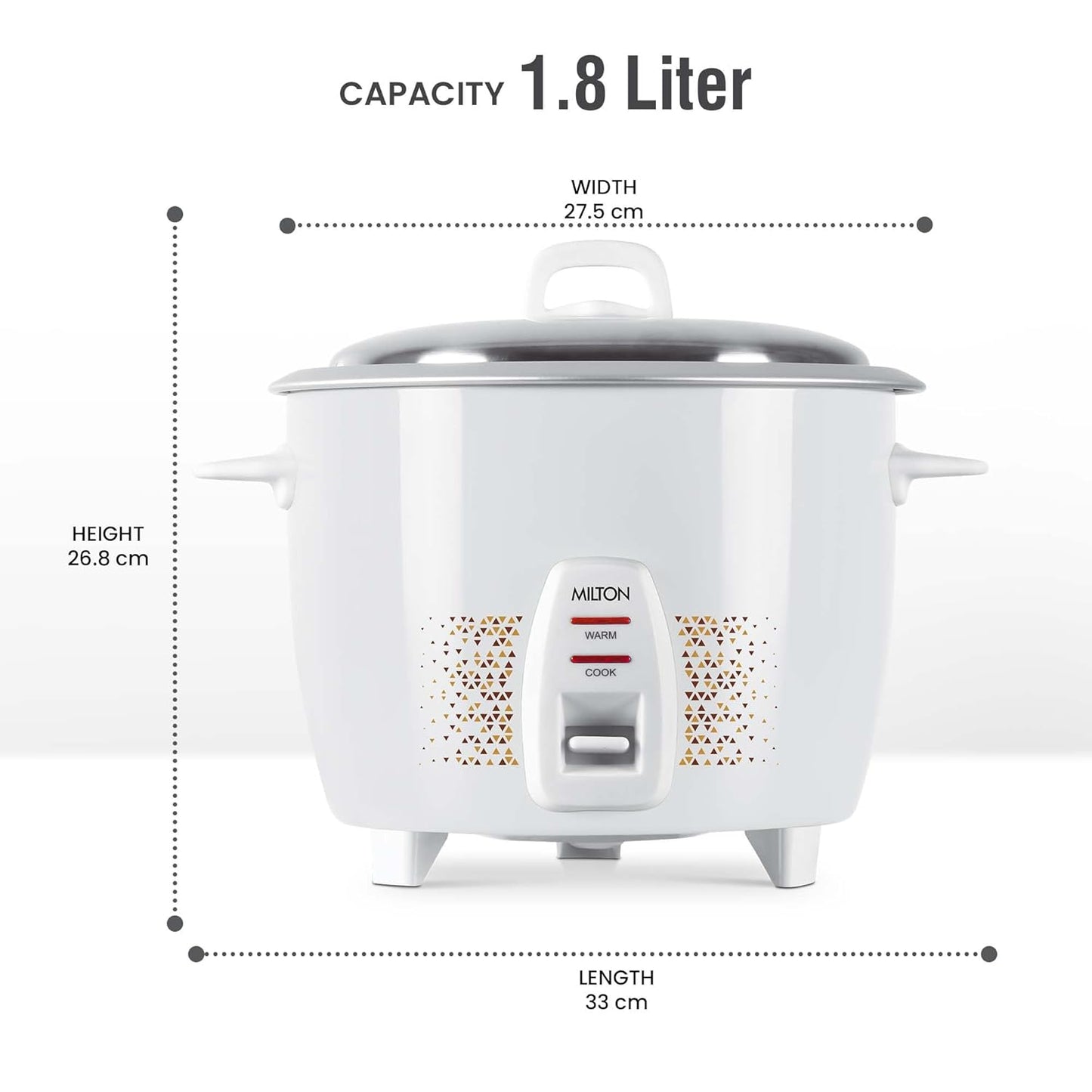 MILTON Euroline Prime 1.8 Liter Electric Rice Cooker With Additional Cooking Bowl, 700 Watt, White