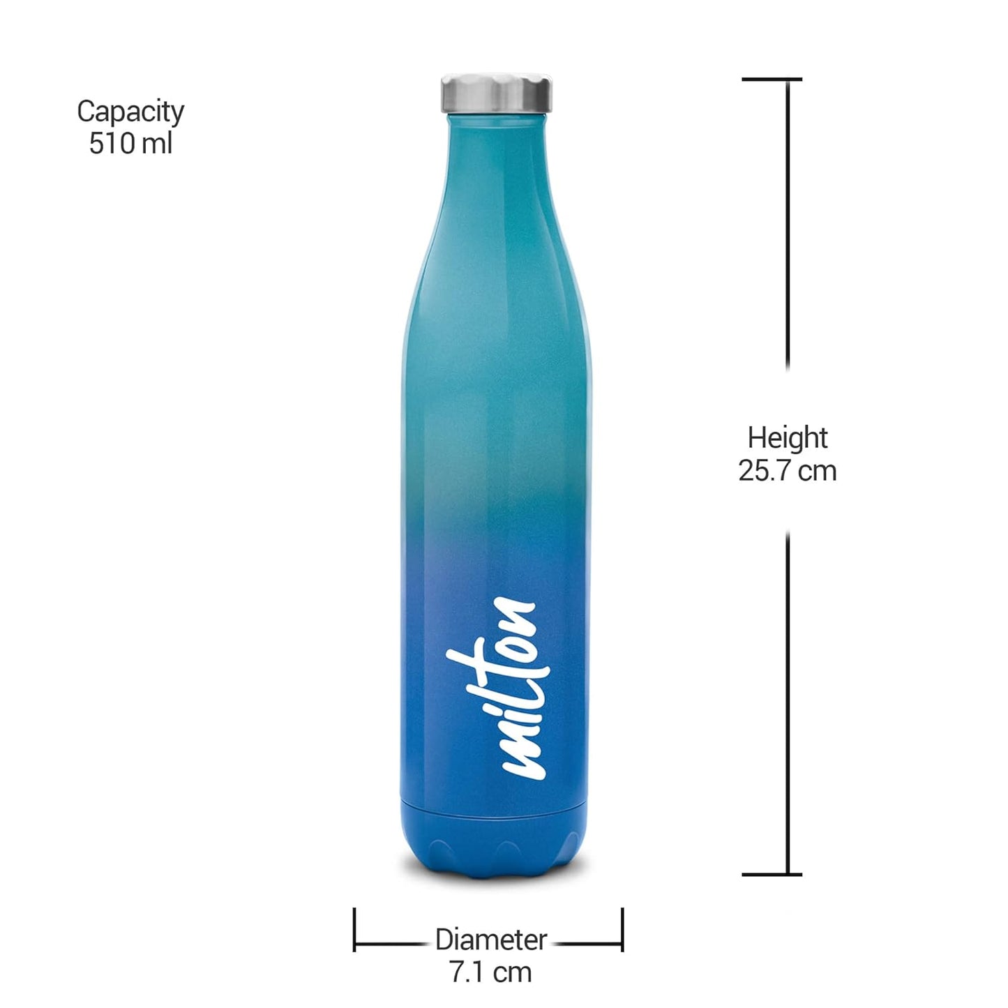 MILTON Prudent 500 Thermosteel Bottle, 510 ml Water Bottles, 24 Hours Hot and Cold, Easy to Carry, Easy Grip, Rust Proof, Tea, Coffee, Office, Travel Bottle, Blue