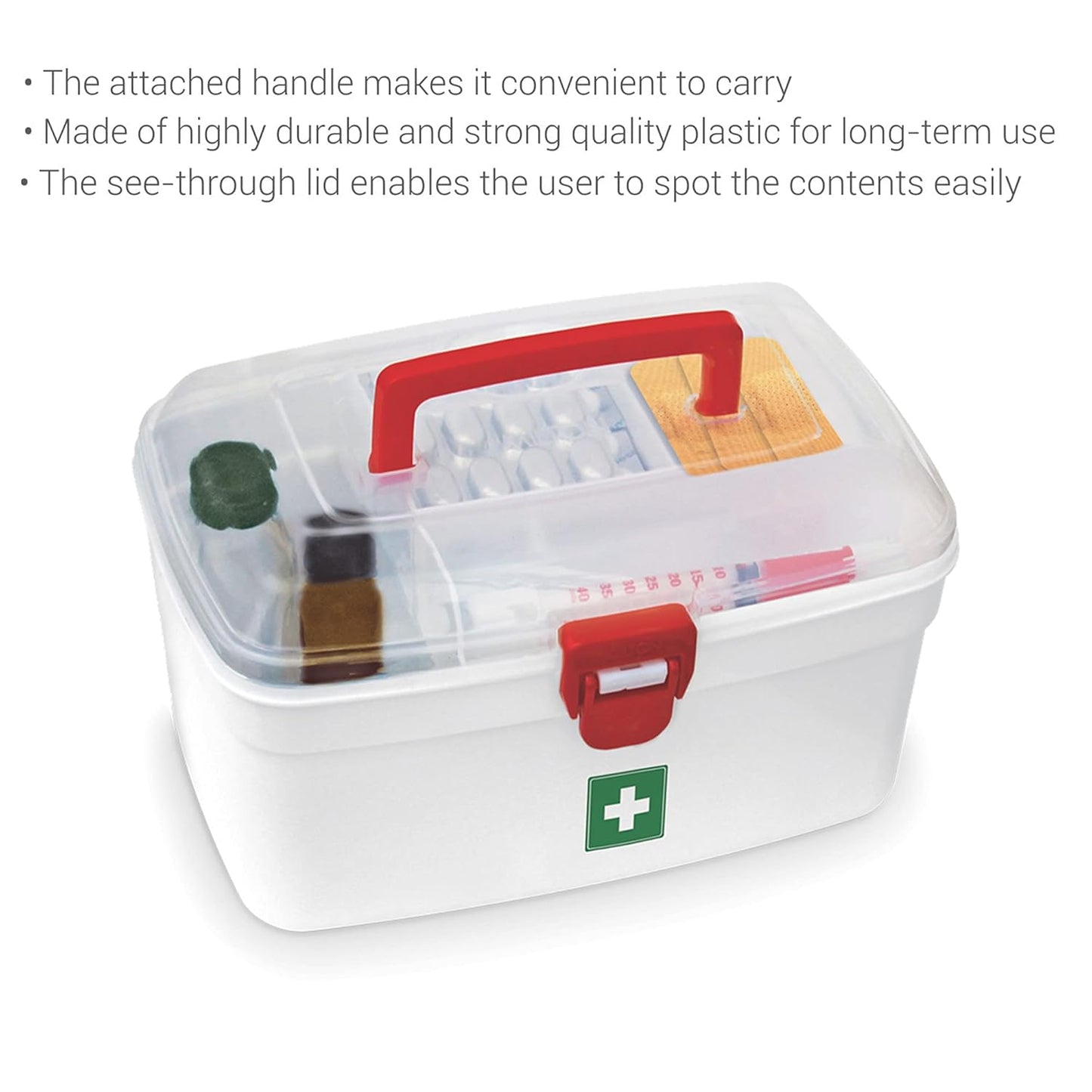 MILTON Plastic Medicine Box, First Aid Box, Detachable Tray with Handle, Emergency Indoor Outdoor Medical Utility Cabinet Organizer, Transparent, Portable & Lockable Container, White