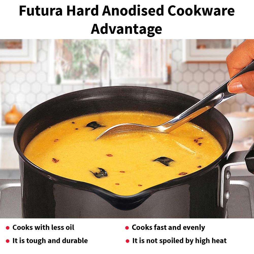 Hawkins Futura Hard Anodised Saucepan, Capacity 1 Litre, Diameter 14 Cm, Thickness 3.25 Mm, Black (As10) (Aluminium),Non-Stick, 1 Liter