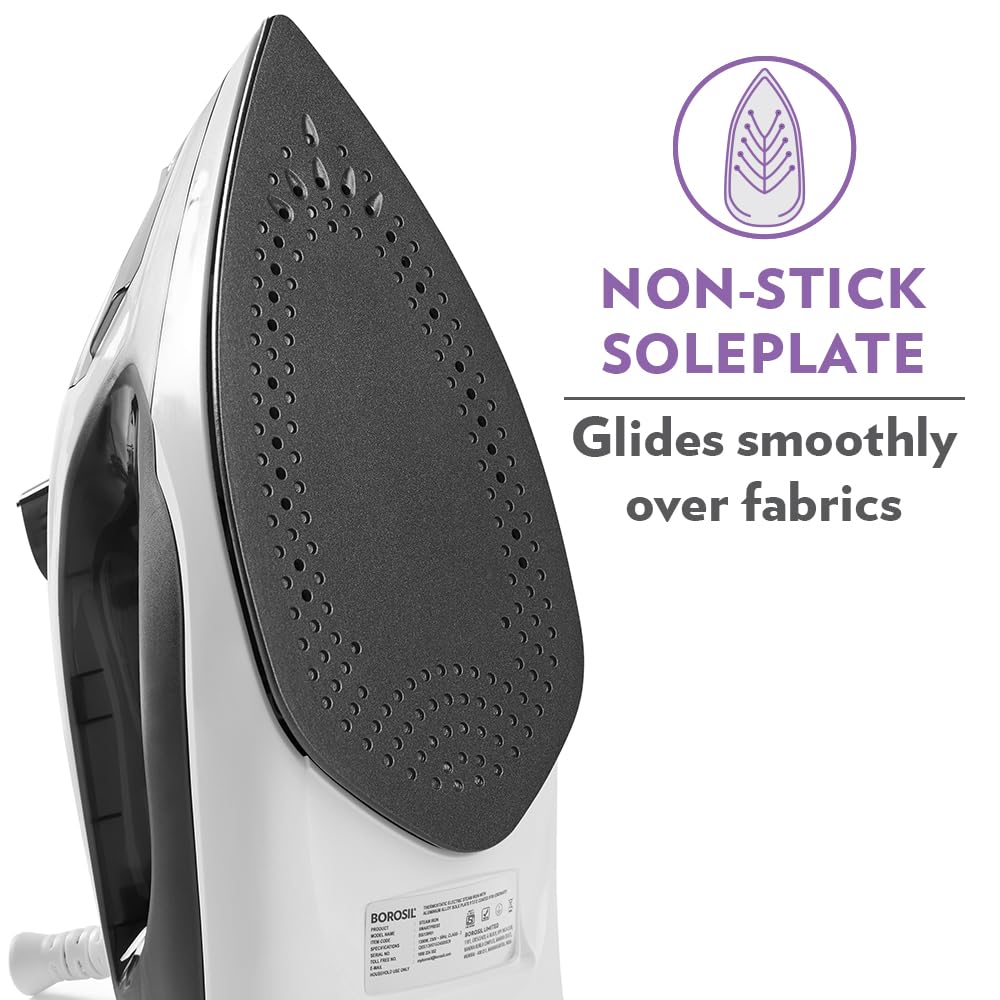 Borosil SmartPress 1380W Steam Iron | Ceramic Soleplate, 12g/min Steam, Vertical & Horizontal Steam Busting, Self Cleaning Function, Overheat Protection | For Dry & Steam Ironing | 2 Years Warranty