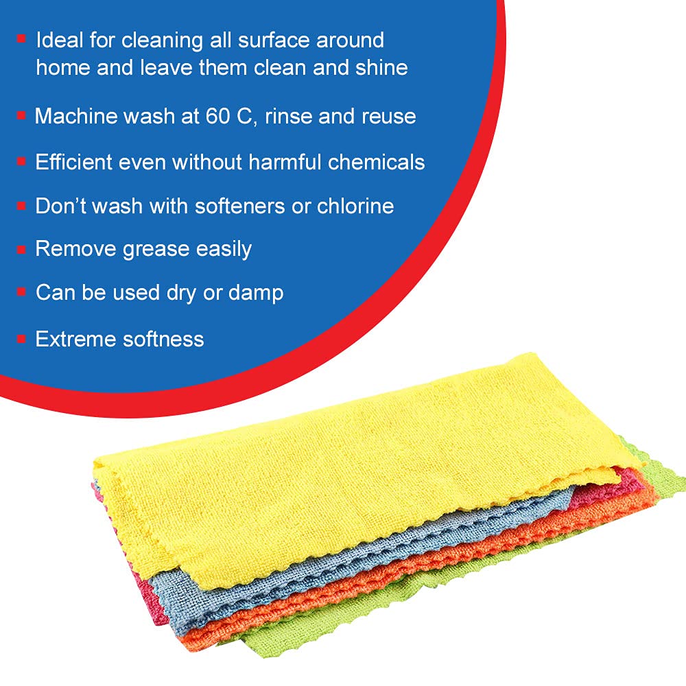 Kleeno Cello Microfiber Multipurpose Cloth | Ideal for All Surfaces | Durability & Machine Washable | Microfiber Cloth for Car, Bike & Kitchen Cleaning | Ecofriendly | Multicolour |Set of 5