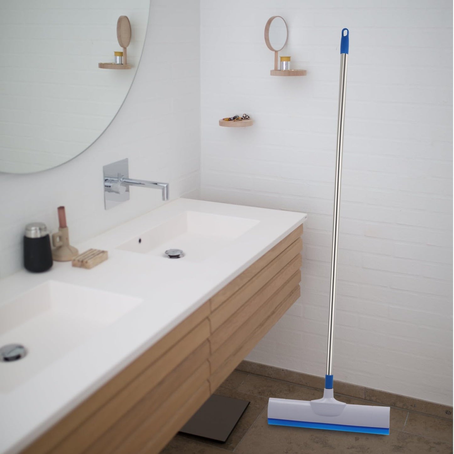 Cello Kleeno Standee Floor Wiper| Flexible Rubber Lip | Brush Body Plastic & Steel Rod | Lightweight | Cleaning Tool | Cleaning Home, Kitchen, Bathroom | Blue and White