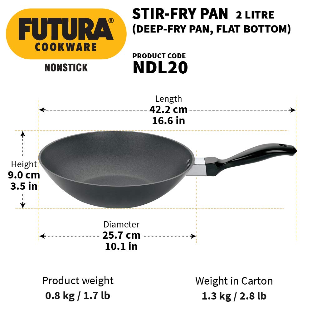 Hawkins Futura Nonstick Deep-Fry Pan (Stir-Fry Pan) 2 L, 26 cm, 3.25 mm (Black) (NDL20)