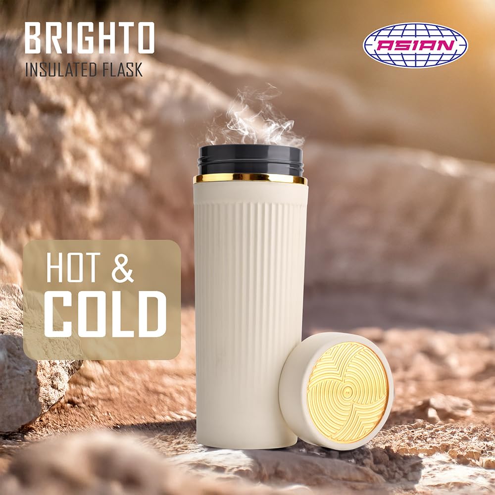 Asian Plastowares Brighto Beverage Holder Insulated Flask 500ml | Hot and Cold Bottle for Diwali Gift | Corporate| Beige