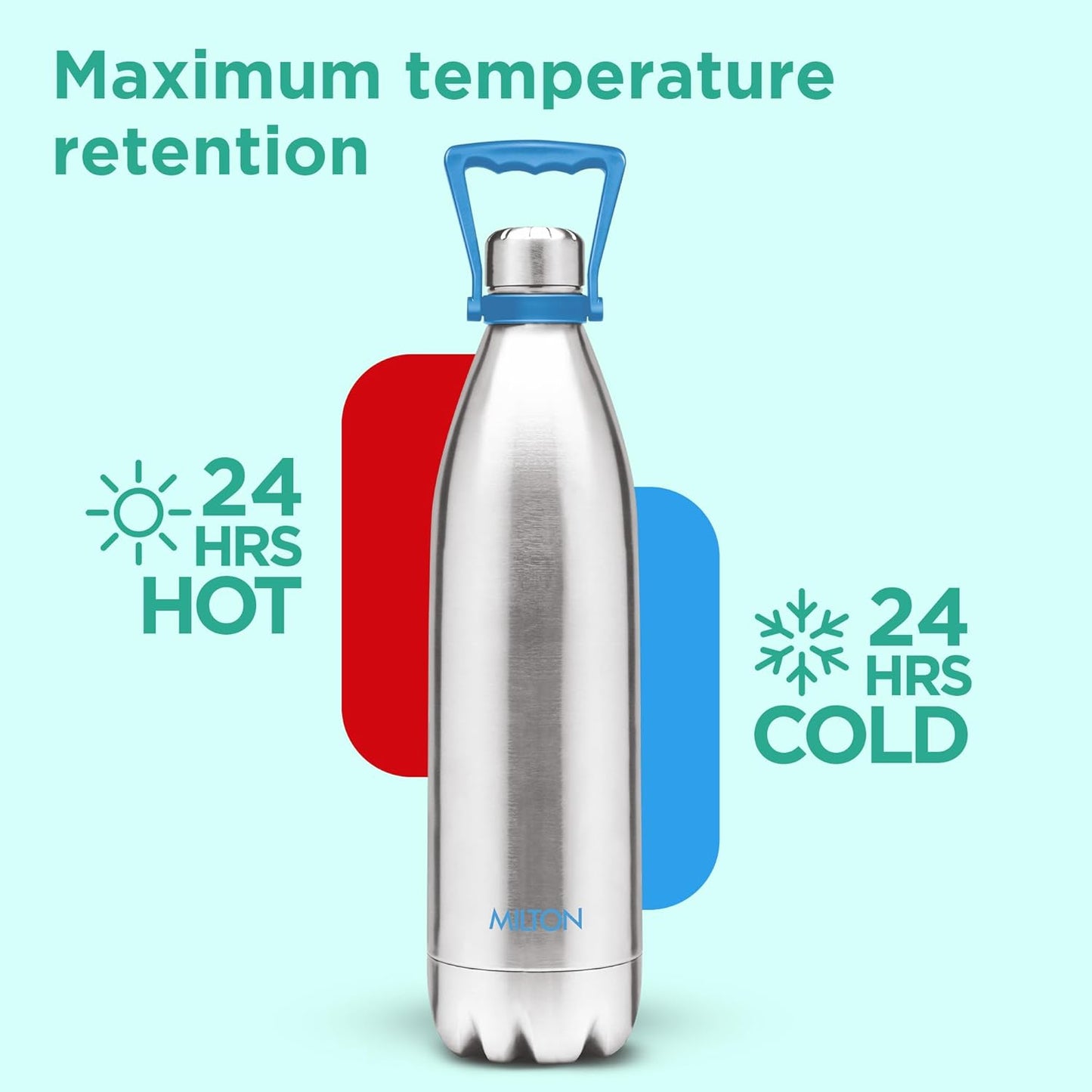 Milton Duo Dlx 2200 Thermosteel 24 Hours Hot and Cold Water Bottle with Handle, 2.02 Litres, Silver