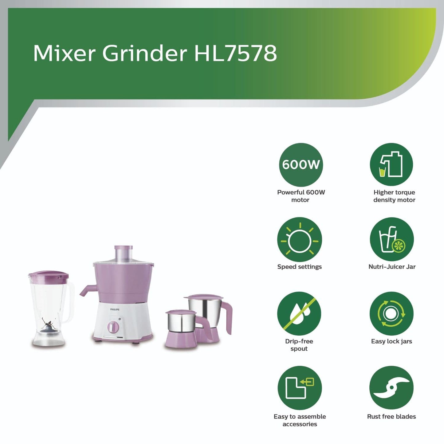 Philips Avenger HL7581 600 Juicer Mixer Grinder (Pink, 3 Jars)
