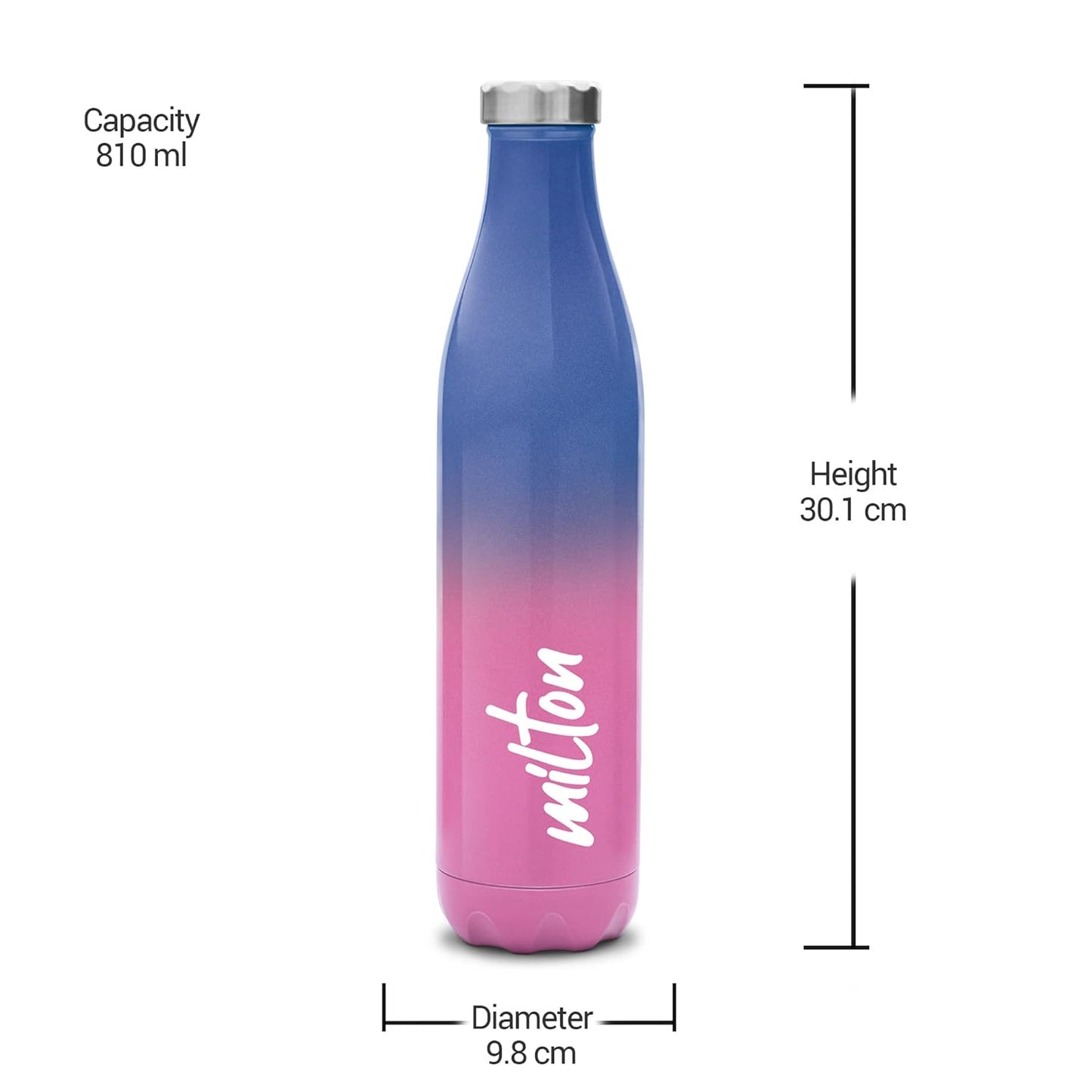 MILTON Prudent 800 Thermosteel Bottle, 810 ml Water Bottles, 24 Hours Hot and Cold, Easy to Carry, Easy Grip, Rust Proof, Tea, Coffee, Office, Travel Bottle, Pink Blue