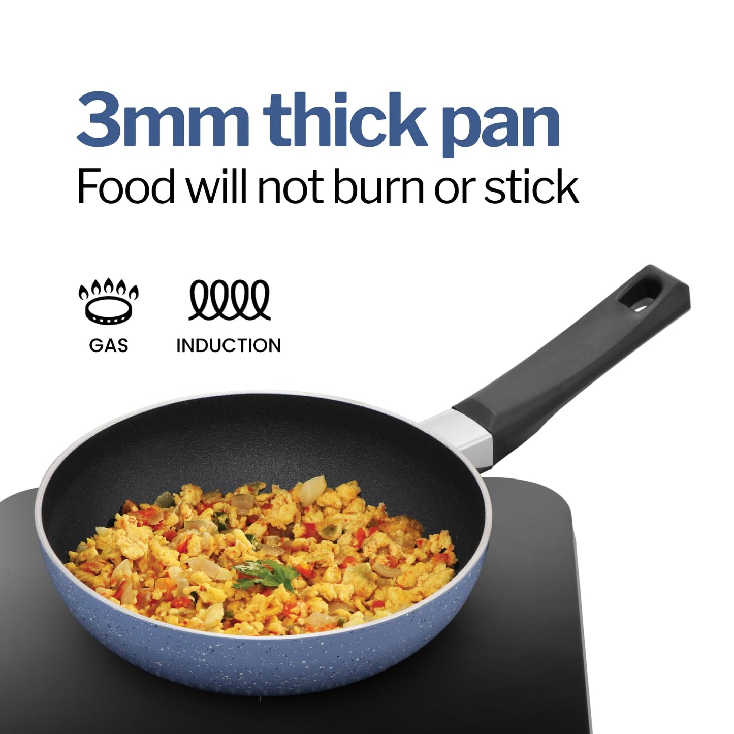 Hawkins Quik Frying Pan Set, Kitchen Gift Pack, 3 Piece Set of 20cm, 23cm and 25cm Fry Pans, Grey (IQFS)