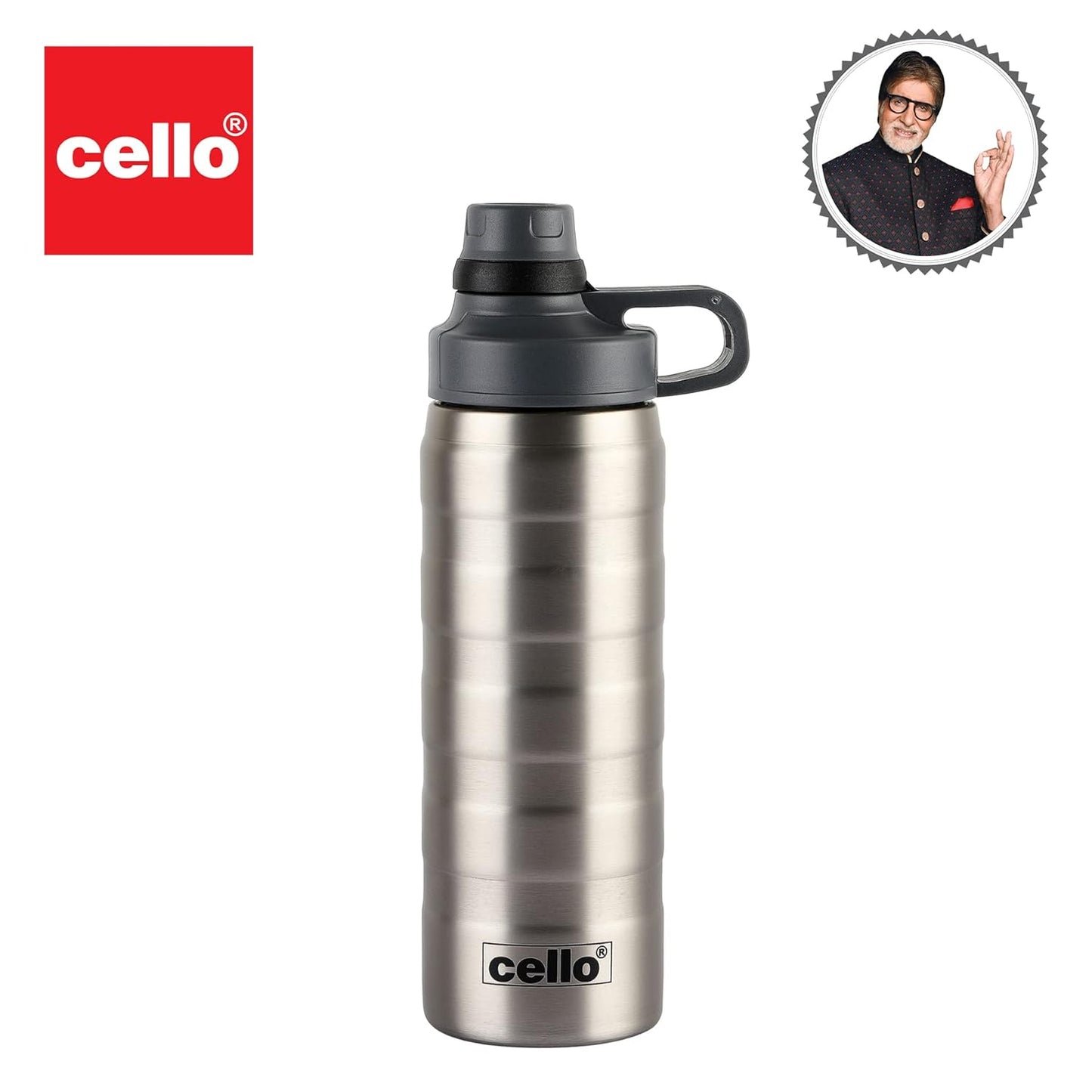 Cello Nitro Stainless Steel Vacuum Insulated Bottle, Hot and Cold, 600ml, Silver