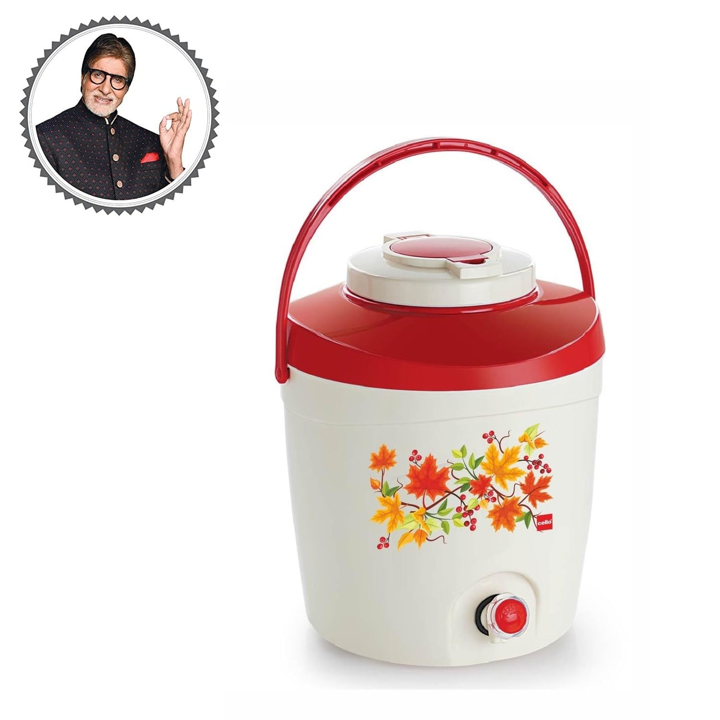 Cello Atlas Insulated Water Jug | Inner Stainless Steel Jug | Hot & Cold | Easy To Carry | 5 litres, White & Red