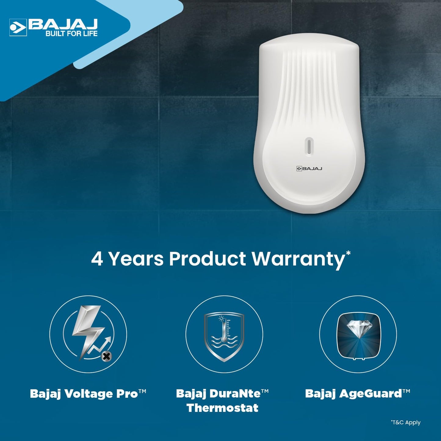 Bajaj Armor Series Converge 3L 3KW Instant Water Heater For Home|Ner Stick Heating Element|Withstand 6 Bar Pressure|Shock Resistant & Rust Proof|Withstand 4.5KV Surge Voltage|4-Yr Warranty|White