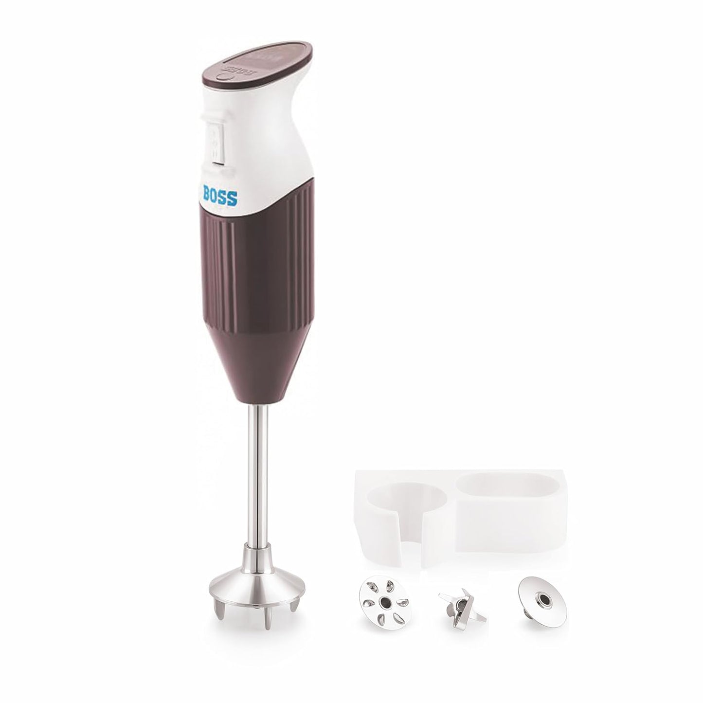 BOSS B132 Portable Hand Blender Stainless Steel 225 Watt | Variable Speed Control | 3 Years Warranty | Easy to Clean and Store | ISI-Marked, Twin Brown, Stainless Steel
