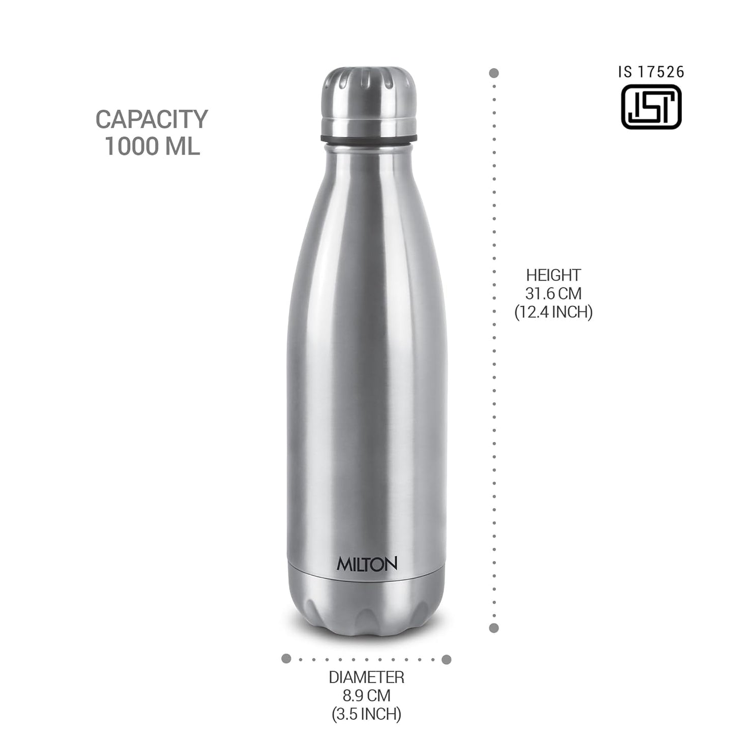 Milton Duo DLX 1000 Thermosteel 24 Hours Hot and Cold Water Bottle, 1 Litre, Silver