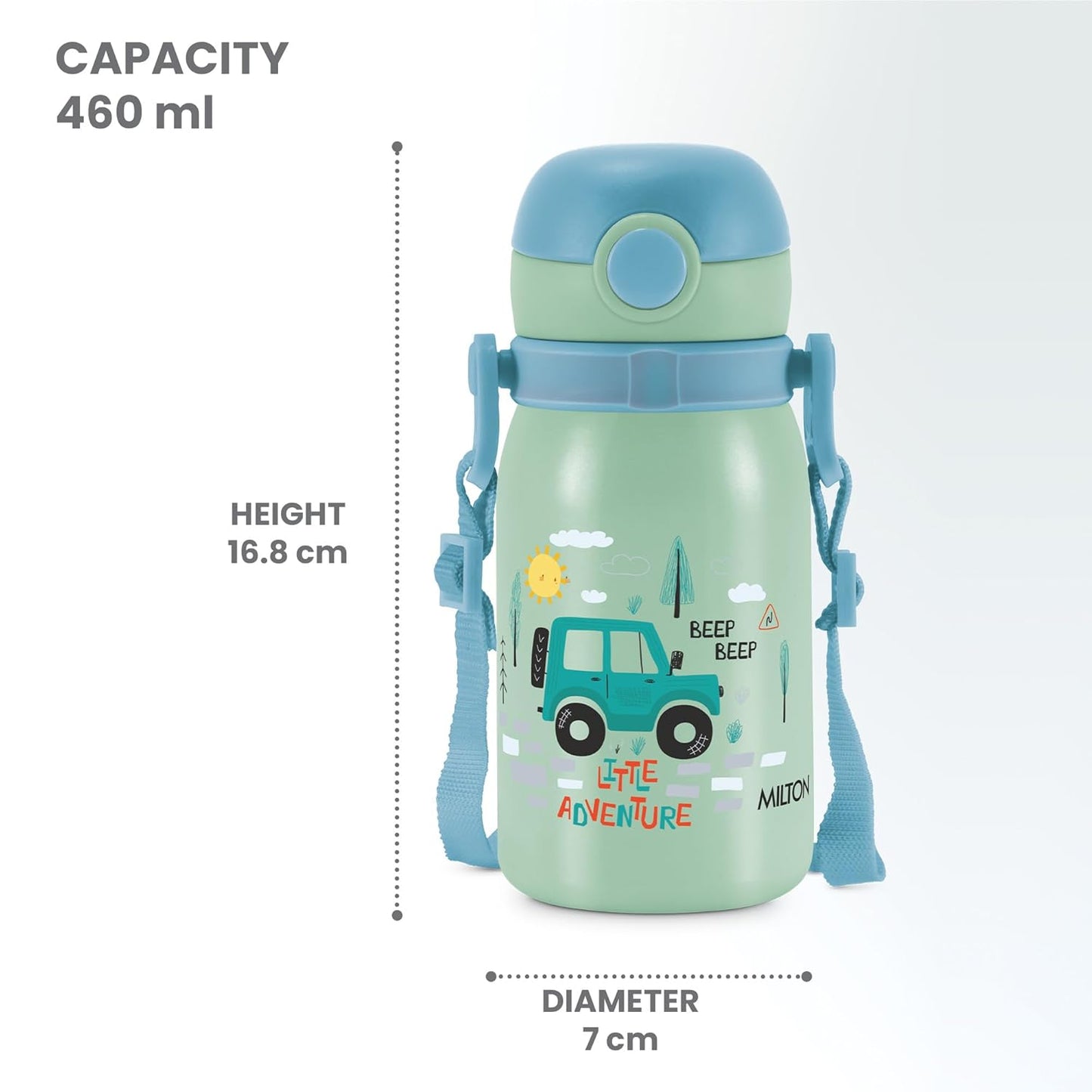 MILTON Torque 450 Car Stainless Steel Kids Water Bottle, 460 ml, Assorted Colours