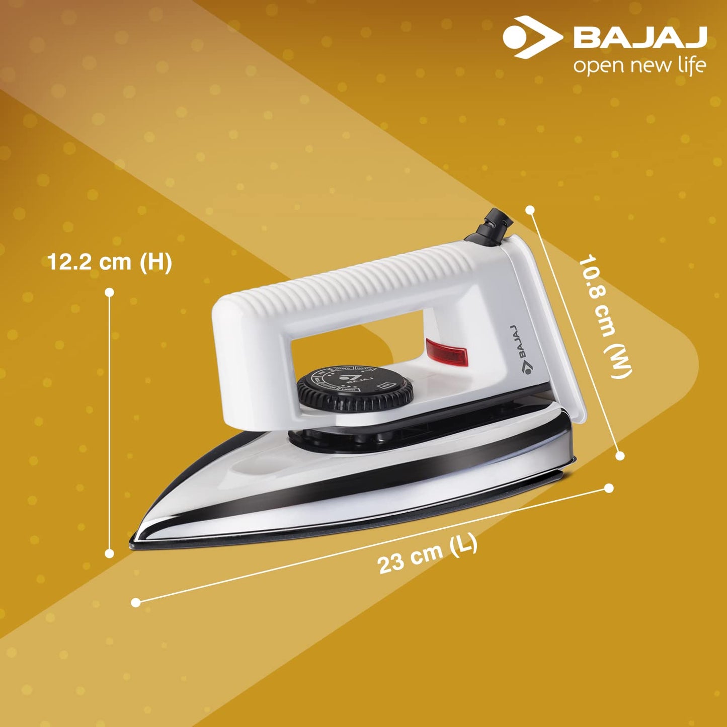 Bajaj Popular Light Weight 1000W Dry Iron | Advance Soleplate And Anti-Bacterial German Coating Technology | 360 Degree Swivel Cord | Cool Touch Handle | 2-Yrs Warranty 【White】