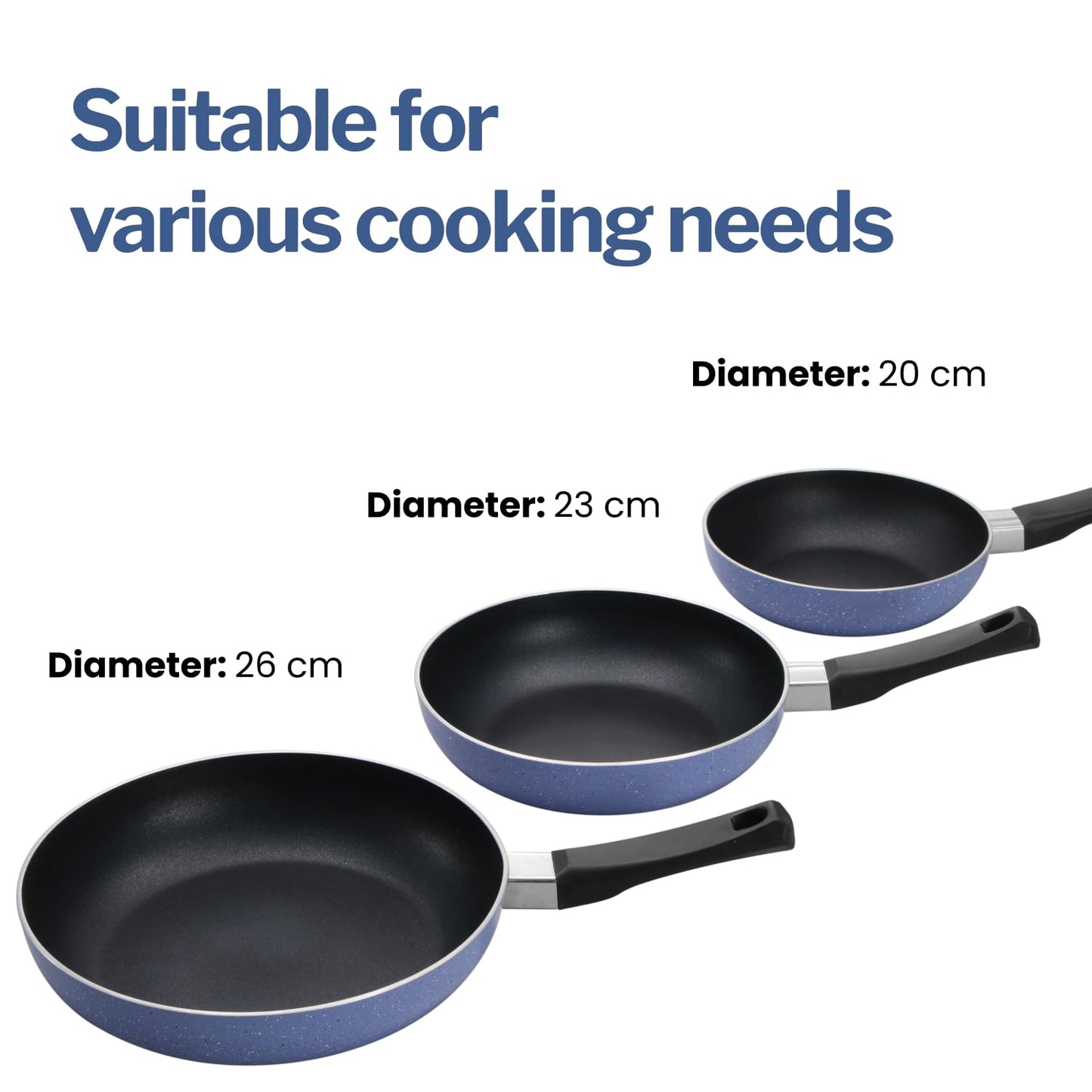 Hawkins Quik Frying Pan Set, Kitchen Gift Pack, 3 Piece Set of 20cm, 23cm and 25cm Fry Pans, Grey (IQFS)