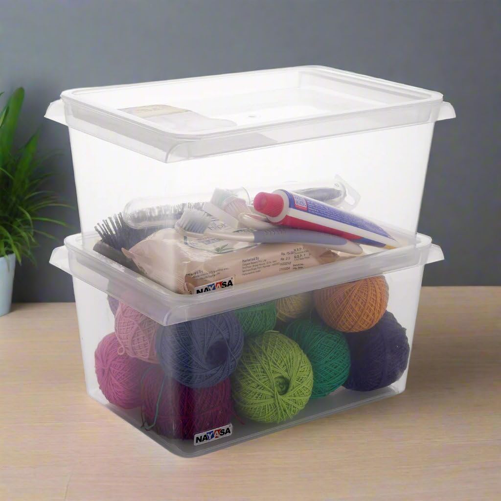 Nayasa Stack N Store Set Of 2 | 5 Ltrs | Plastic Storage Boxes With Lid | Side Handle | Stackable Boxes | Can Be Used For Multipurpose Storage | Strong And Durable Quality | Clear