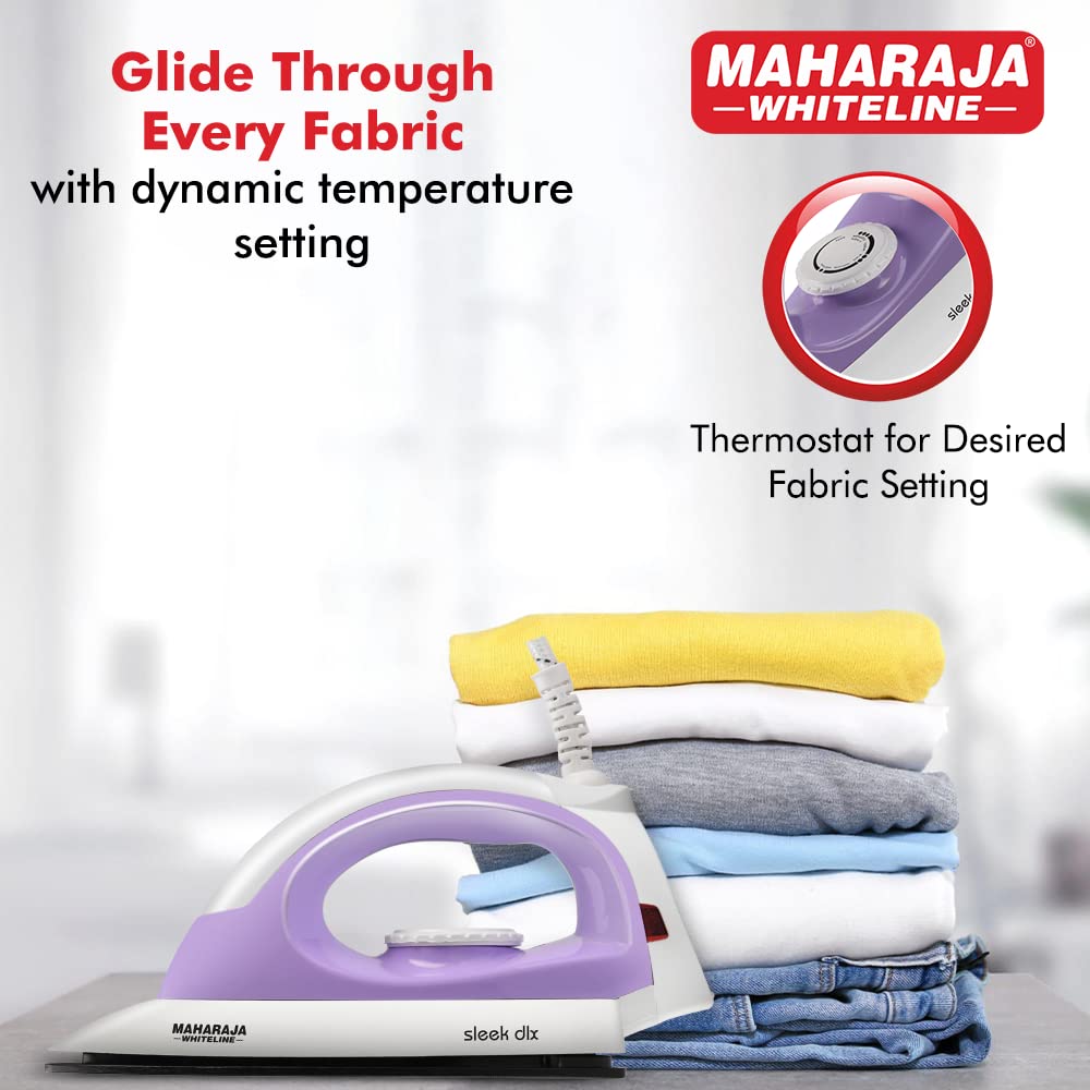 Maharaja Whiteline Plastic Sleek Dlx Pro Dry Iron, 1000W (Pastel Violet & White), 1000 Watts
