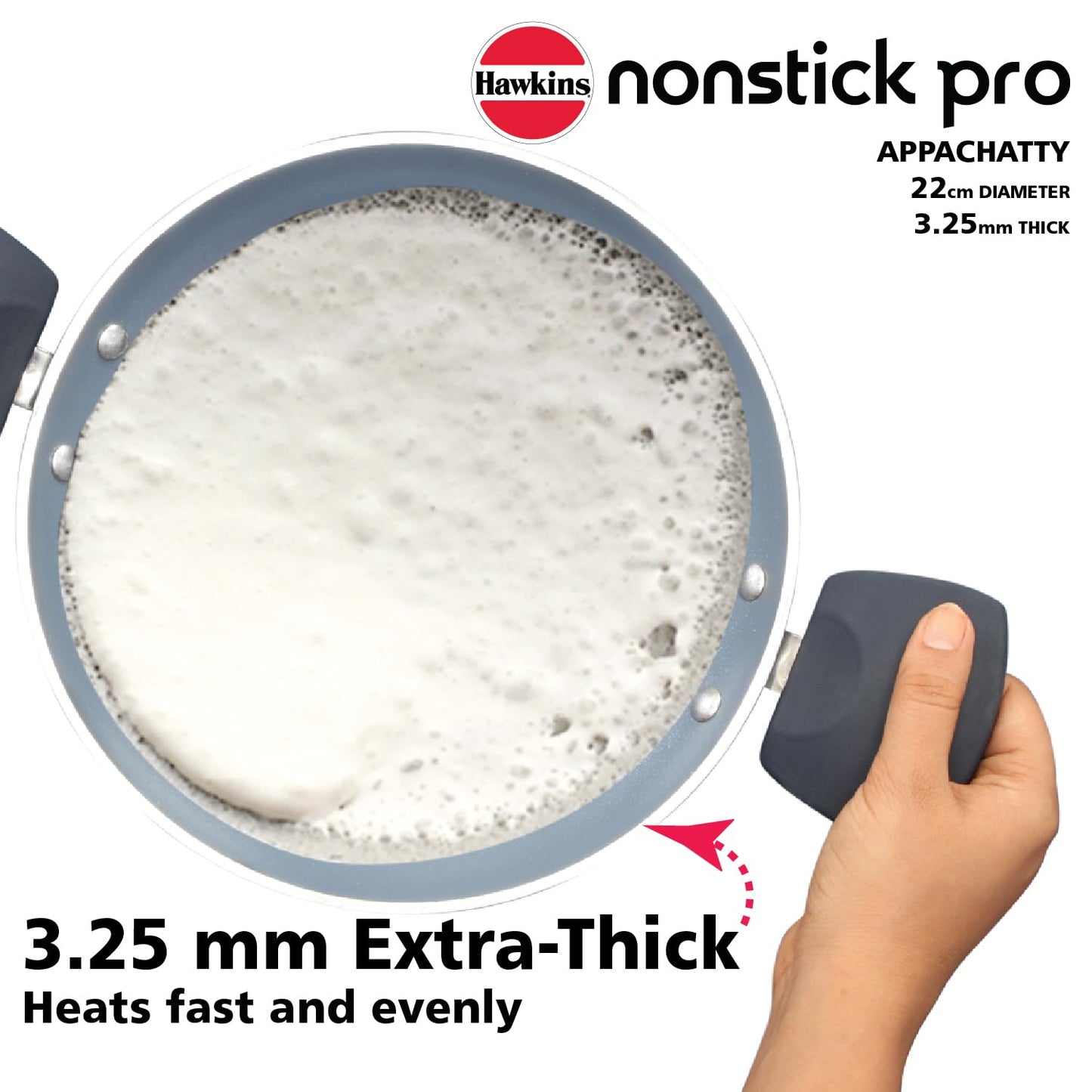 Hawkins Nonstick Pro 0.9 Litre Appachatty, Mini Kadhai, Appachatti, Appachetty, Appam Pot Maker, Deep Fry Pan with Glass Lid, Granite Kadai (CA09G)