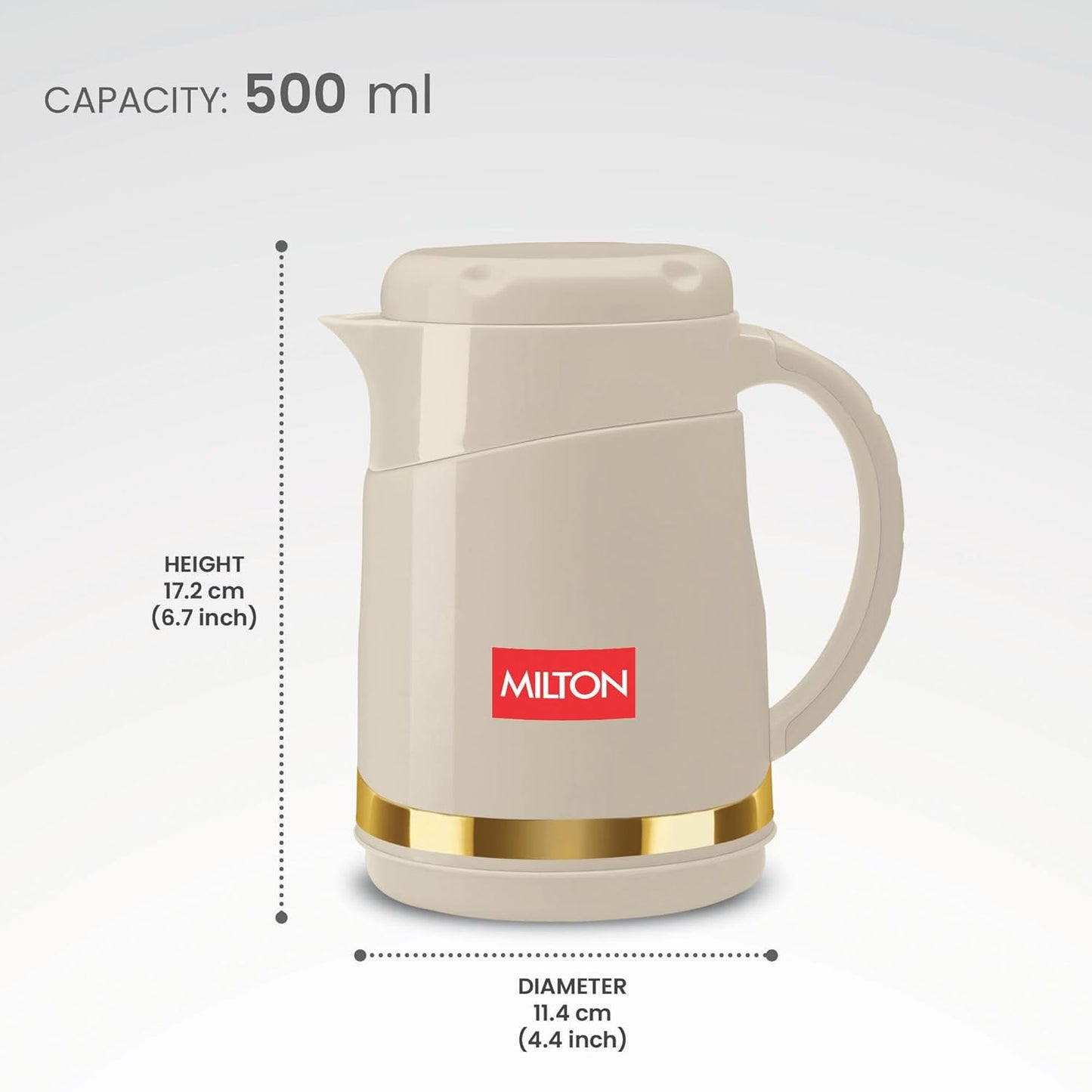 Milton Renova 500 Water Jug, PU Insulated Inner Stainless Steel Hot & Cold Jug, BPA Free, Leak Proof, 500 ml, Beige, Ideal for Tea, Coffee, Water, Hot Beverages