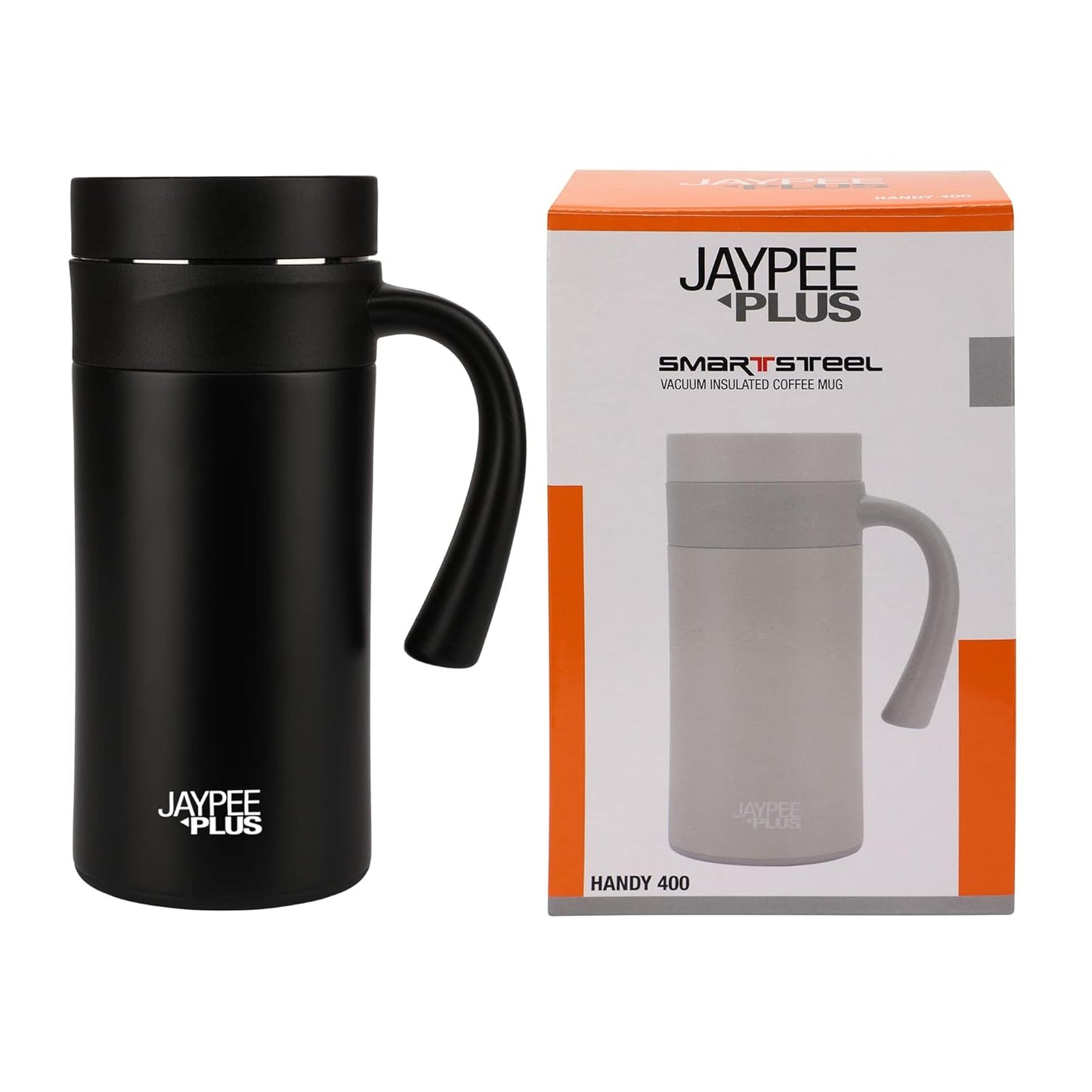 Jaypee Plus Handy Coffee Mug, Stainless Steel Insulated Travel Mug,Vacuum Insulation Cup for hot Tea,Cold Tea & Soup 400 ml, Black