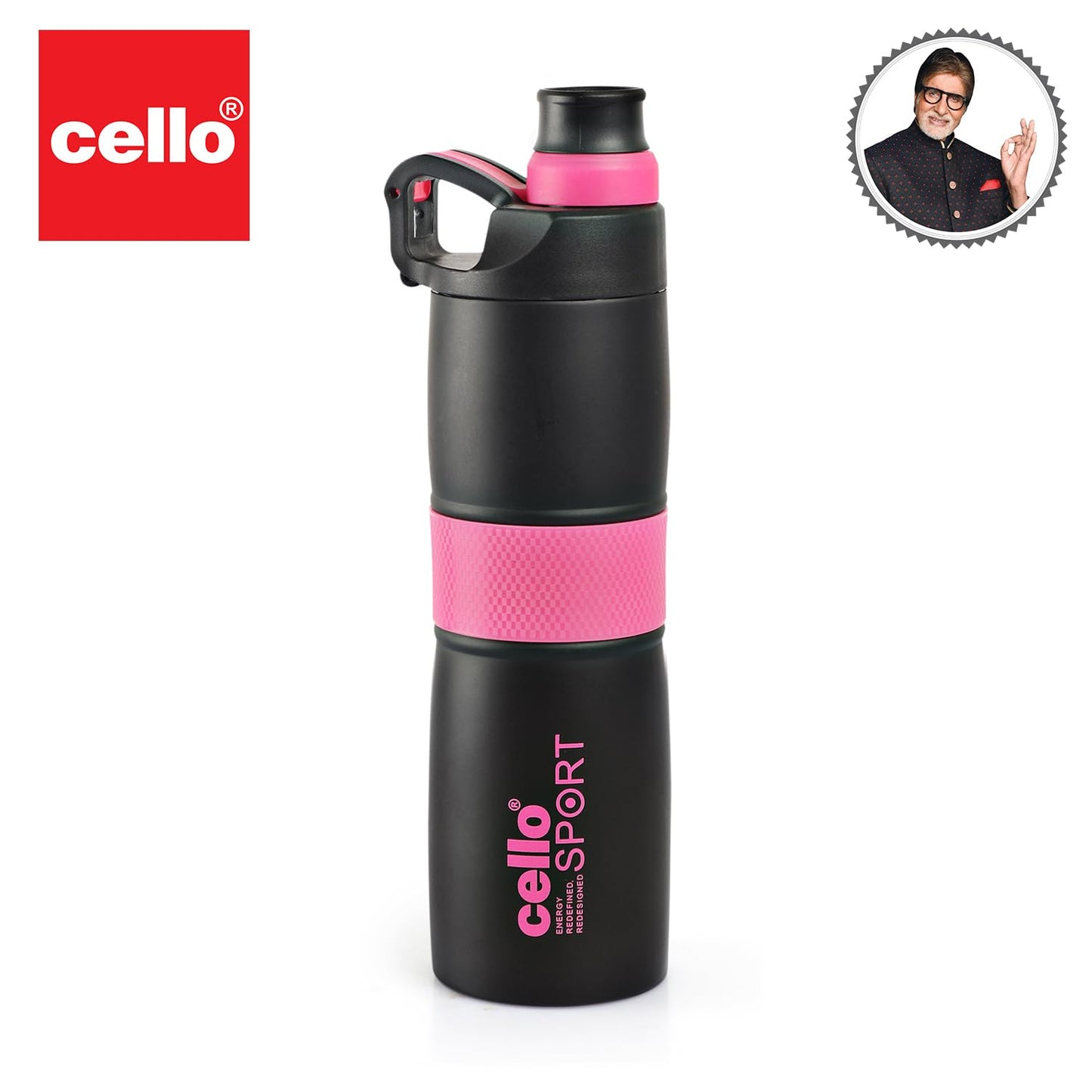 Cello Force Vacuum Insulated Flask | Hot and Cold Water Bottle with Anti-Slip Grip | Double Walled Sports Bottle for Travel, Home, Office, School | 700ml, Pink