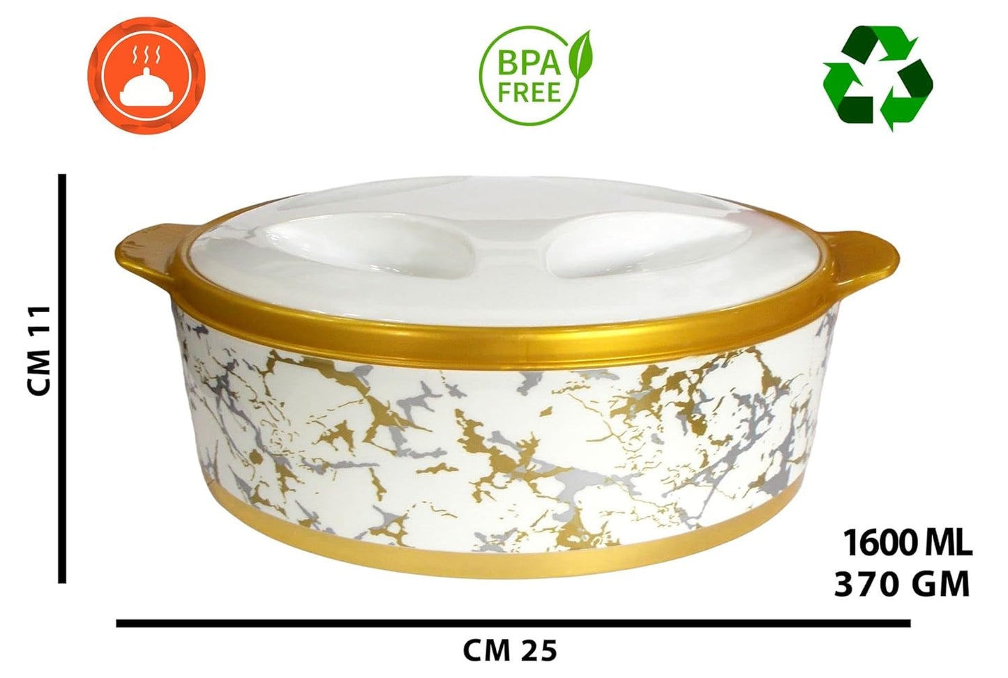 Archie Shine Gold 2000 (1600ML) Casserole Insulated Thermal Hotpot Hot Cold Food Carrier Storage Stainless Steel Inner for Serving Soup/Dal/Rice/Rotis/Sabji/Kheer/Make in India Product (White)