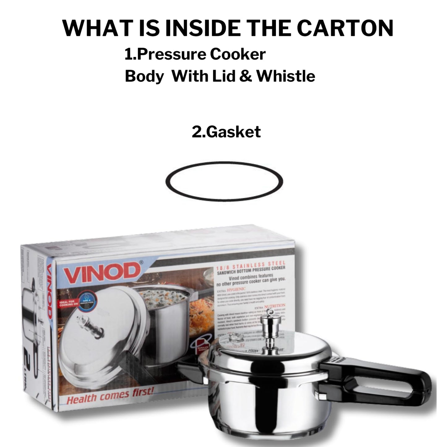 Vinod 18/8 Stainless Steel Outer Lid Pressure Cooker 2 Litre | Sandwich Bottom | ISI & CE Certified | Induction and Gas Stove Compatible | 2 Year Warranty | Silver