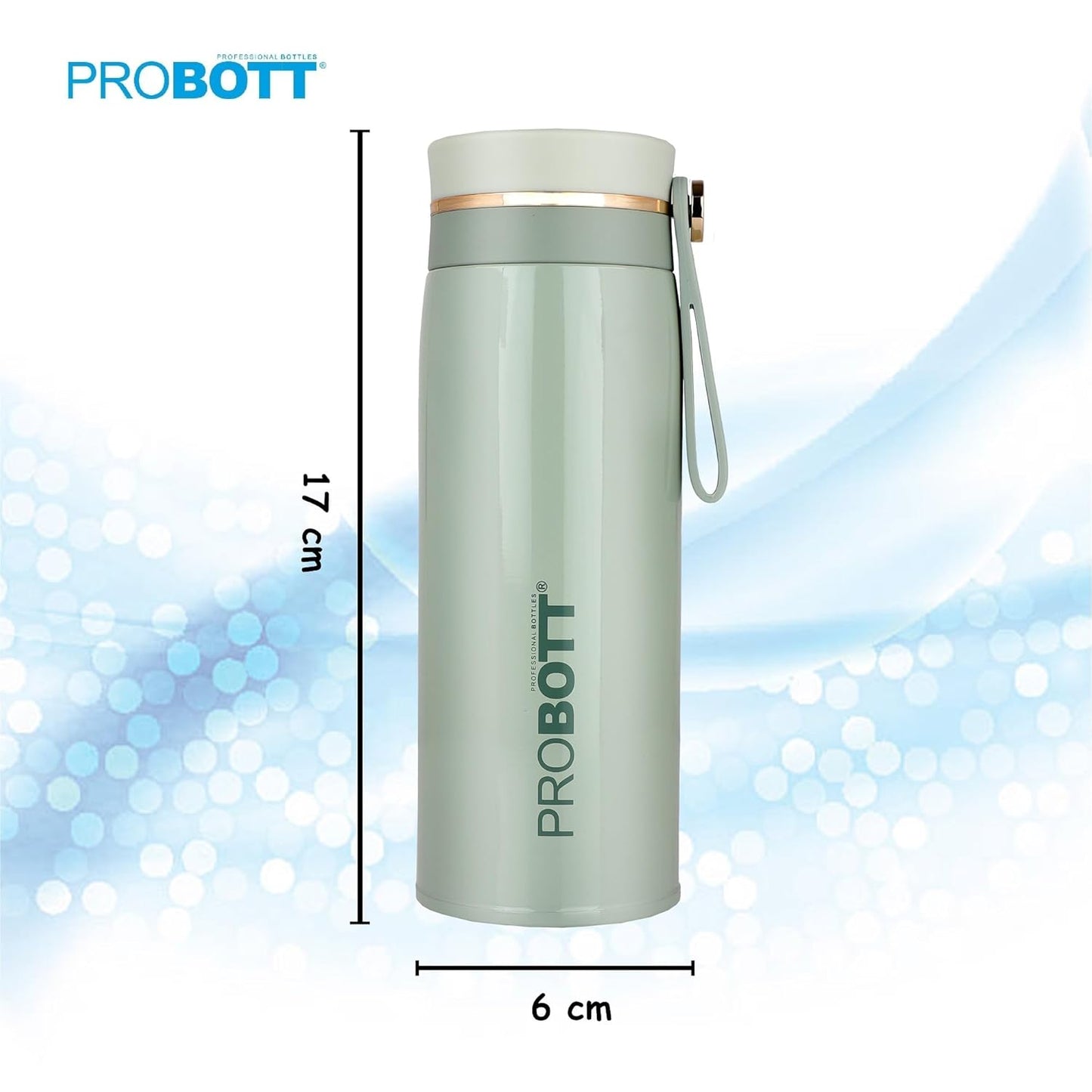 Probott Shine Water Bottle, Stainless Steel Vacuum Insulated Flask Bottle, 270ml, Green | Wide Mouth & Easy to Open | Hot and Cold | Easy to Carry | Leak Proof | Tea | Coffee | Office | Gym