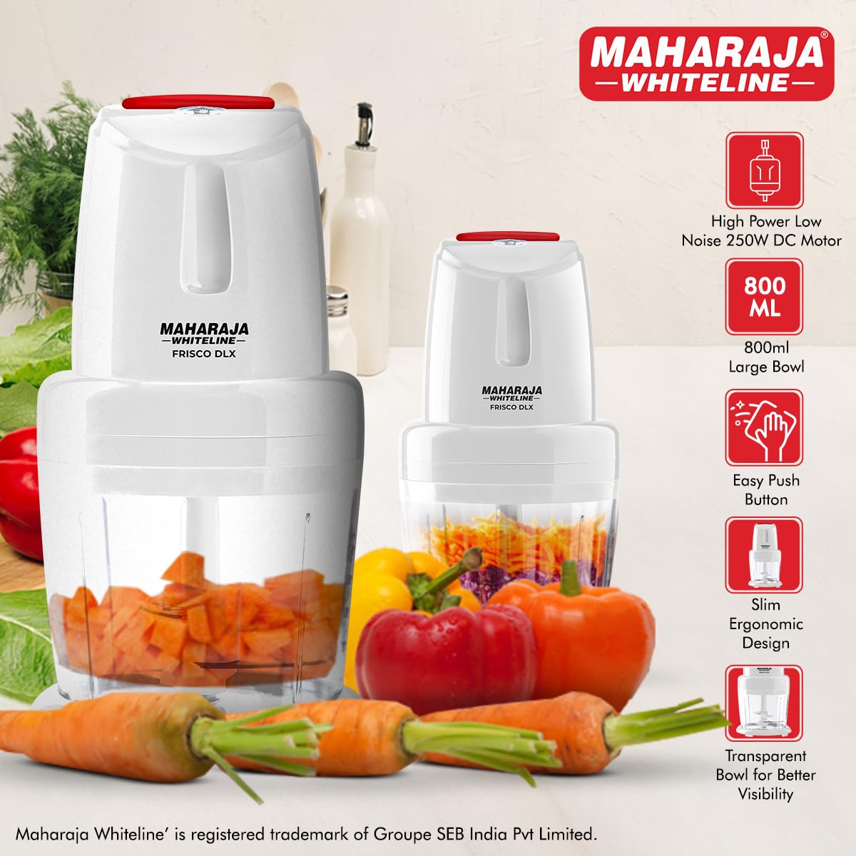 Maharaja Whiteline Frisco Dlx Electric Chopper (800ml)- 250 Watt | 2 Year Warranty - White