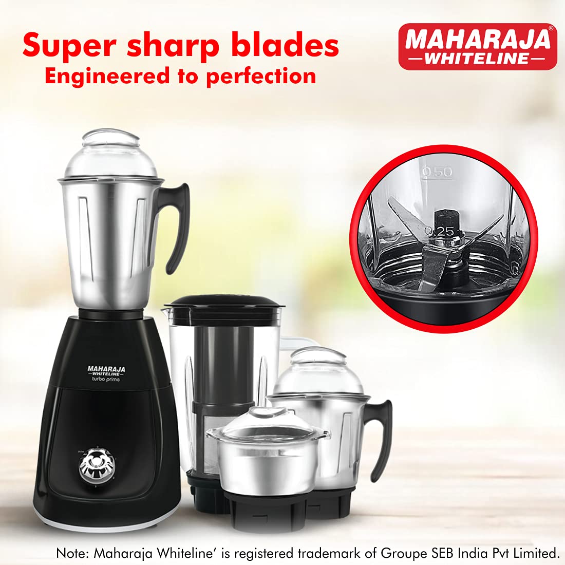 Maharaja Whiteline Turbo Prime Elite 750W Elite Mixer Grinder, Black