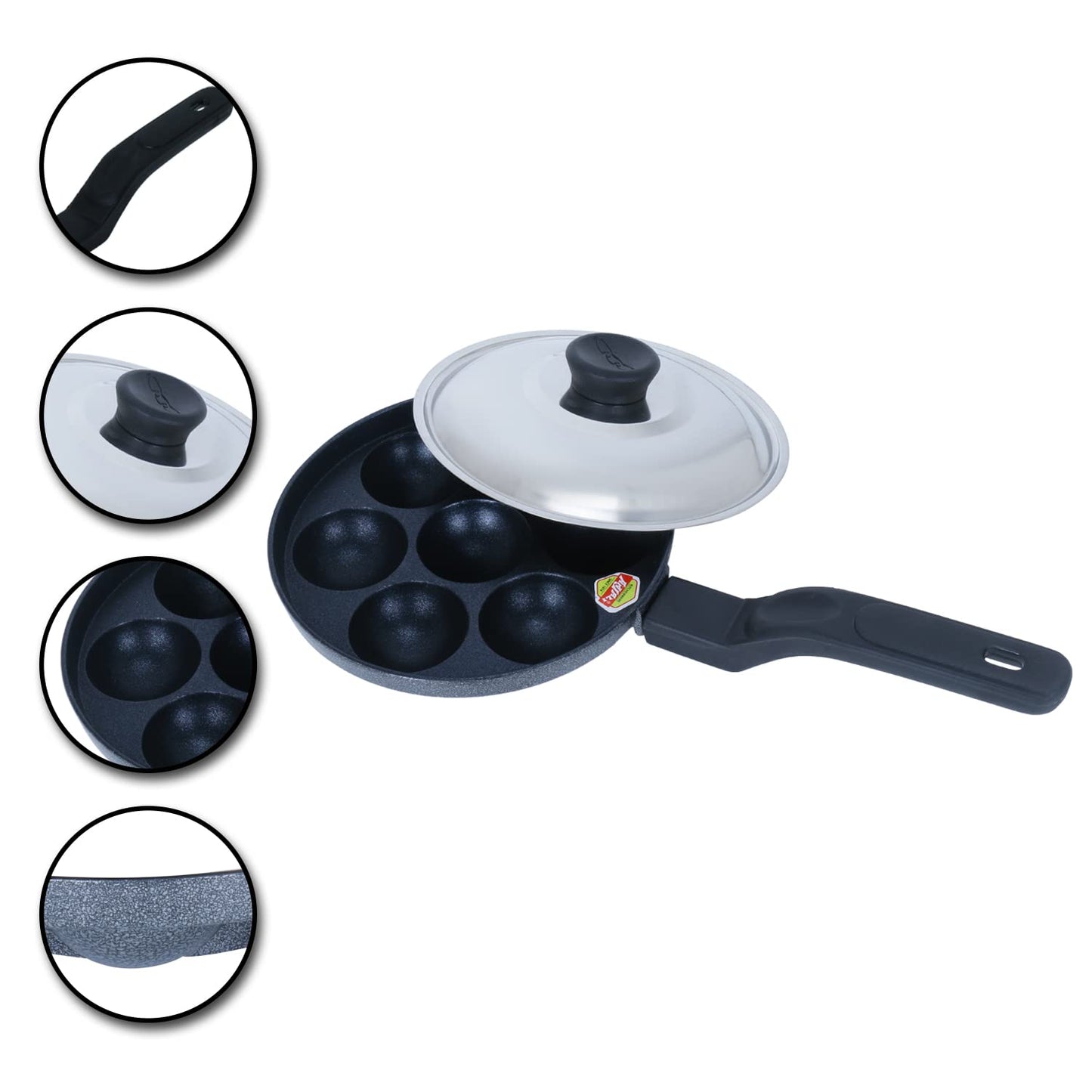 Anjali Aluminium Super 7 Cup Diamond Appa Patra with Lid (Black) - DASL7