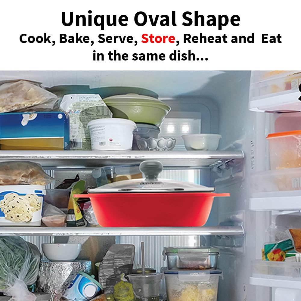 Hawkins 0.75 Litre Mini Casserole with Glass Lid, Oval Shaped Die-Cast pan for Cooking, Reheating, Serving and Storing, Grey (DCG75G)