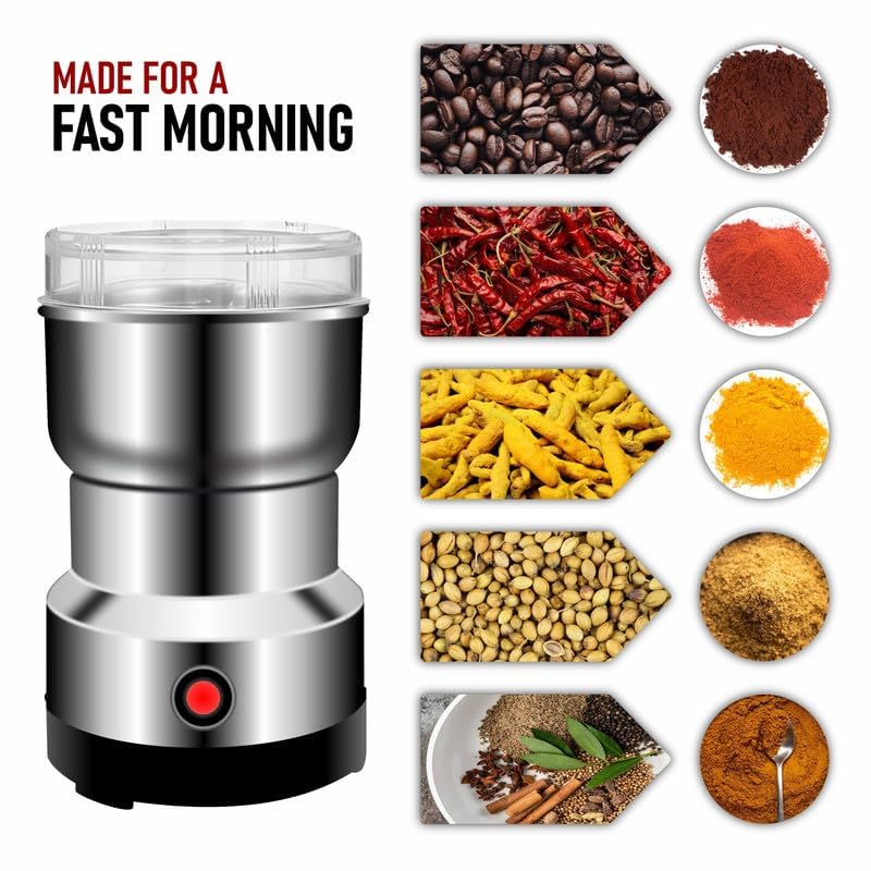Nima Multifunctional Stainless Steel Coffee Grinder, Smash Machine Coffee Beans Electric Grinder and Coffee Maker, Portable Electric Grinder for Home and Office (Pack of 1) (Coffee Grinder)