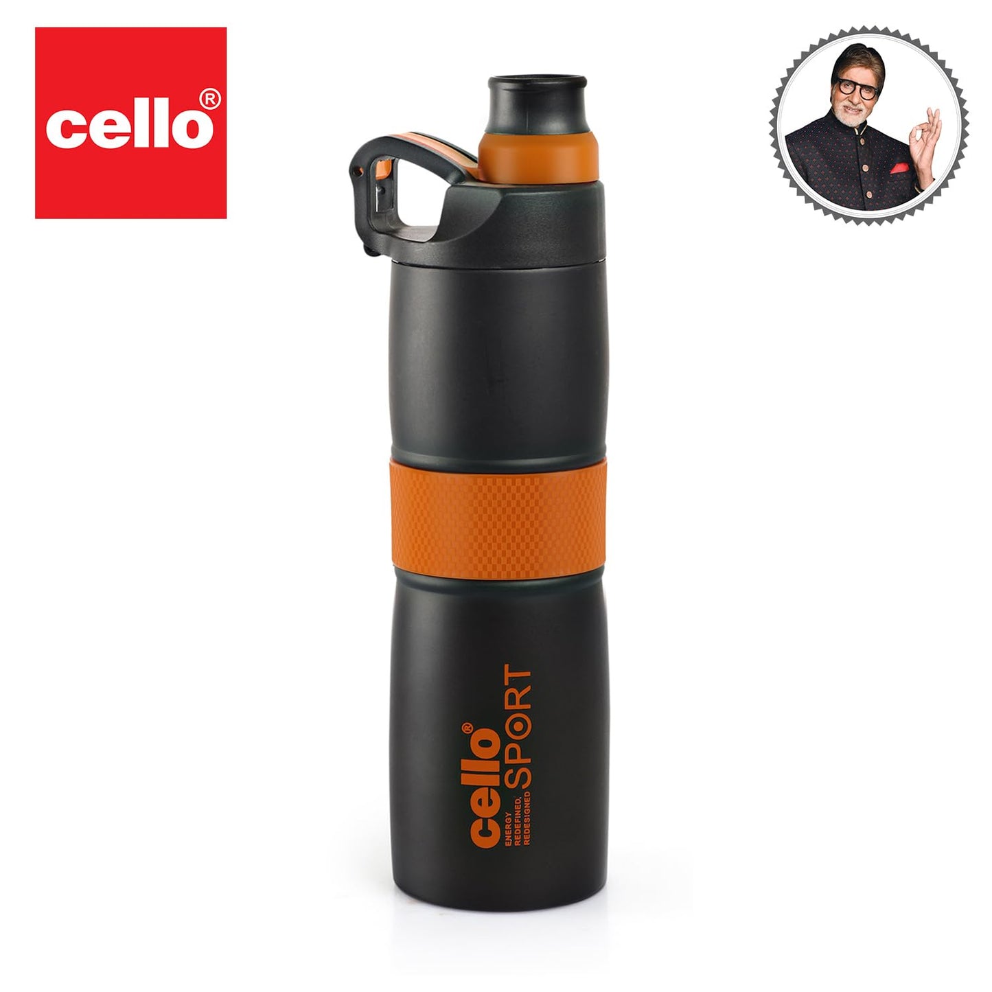 Cello Force Vacuum Insulated Flask | Hot and Cold Water Bottle with Anti-Slip Grip | Double Walled Sports Bottle for Travel, Home, Office, School | 700ml, Orange (Stainless Steel)