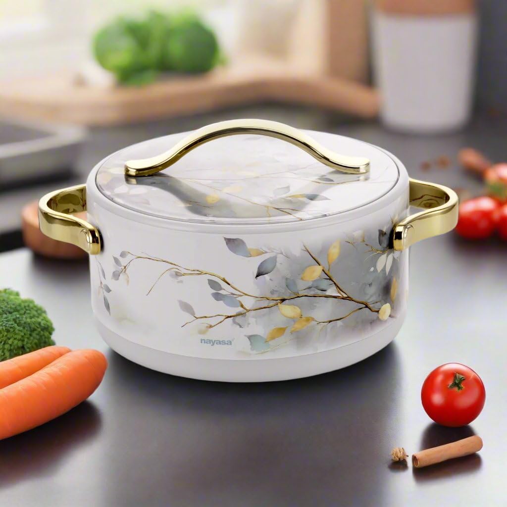 Nayasa Bethany Insulated Inner Stainless Steel Casserole- 2000 ML | Serving Bowl with Lid | Hot Pot for Kitchen | Roti Box | Grey