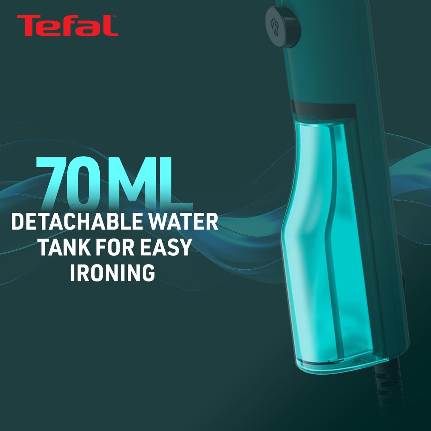 Tefal Pure Pop Garment Steamer | 1300W | Reversible Pad | 2m Cable | 20g/min Steam | 15-sec Heat-Up | 70ml Detachable Tank | Green | No.1 Ironing Brand in Europe