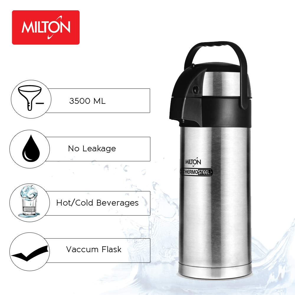 Milton Beverage Dispenser 3500 Stainless Steel for Serving Tea and Coffee, 3.58 Litre, Silver
